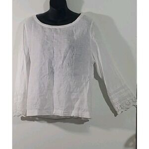 Sigred Olsen Large 100% Linen Off-White Cottage Core Floral Embroidery Tunic Top